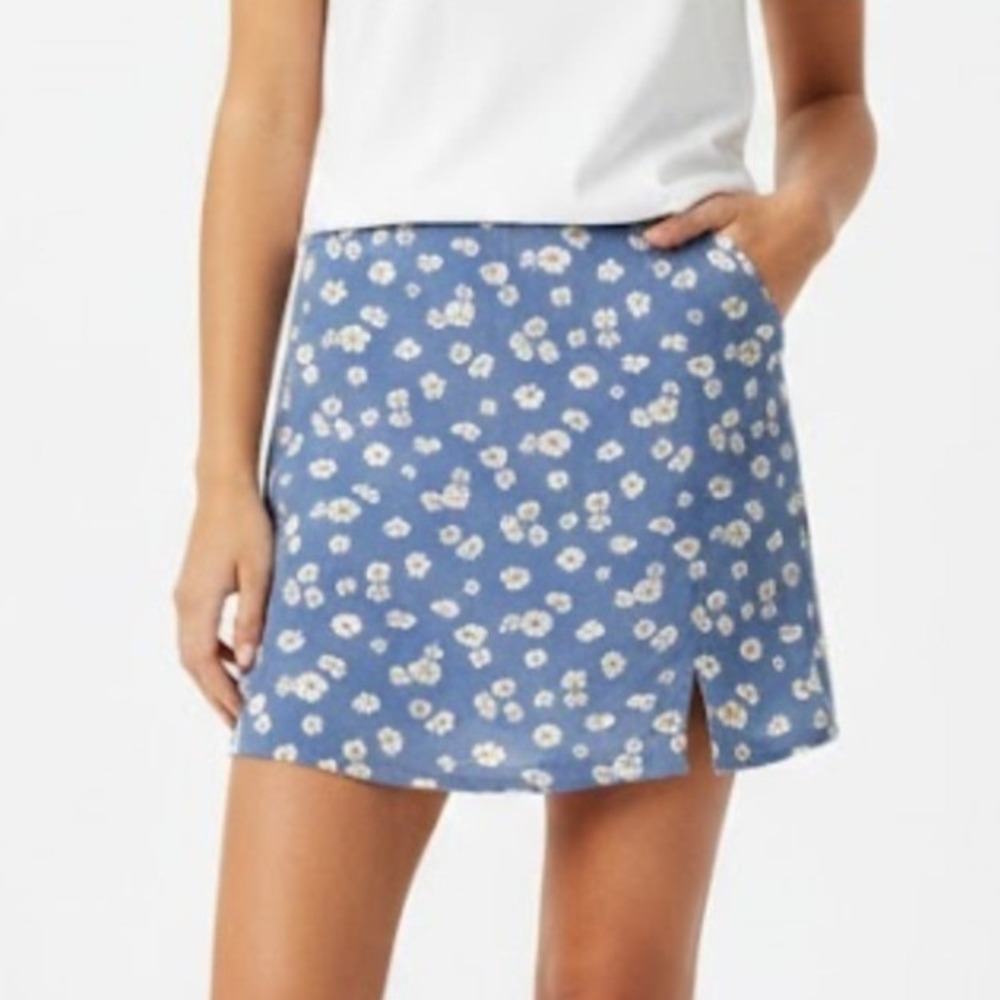 Hollister Women L Ultra High Rise Daisy Print A Line Skirt Blue Y2K Girlhoodcore